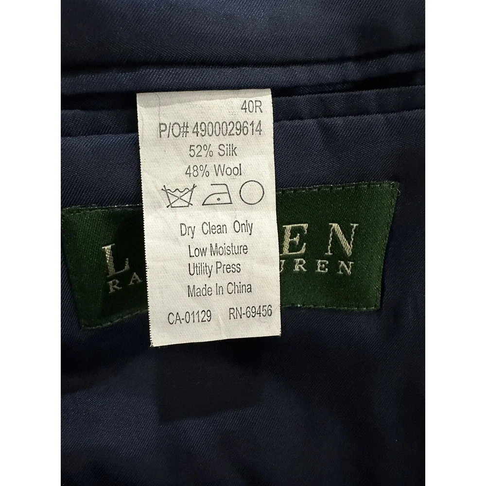 Ralph Lauren Mens 2 Button Blazer Silk Wool Blend Size 40R Macy's Store